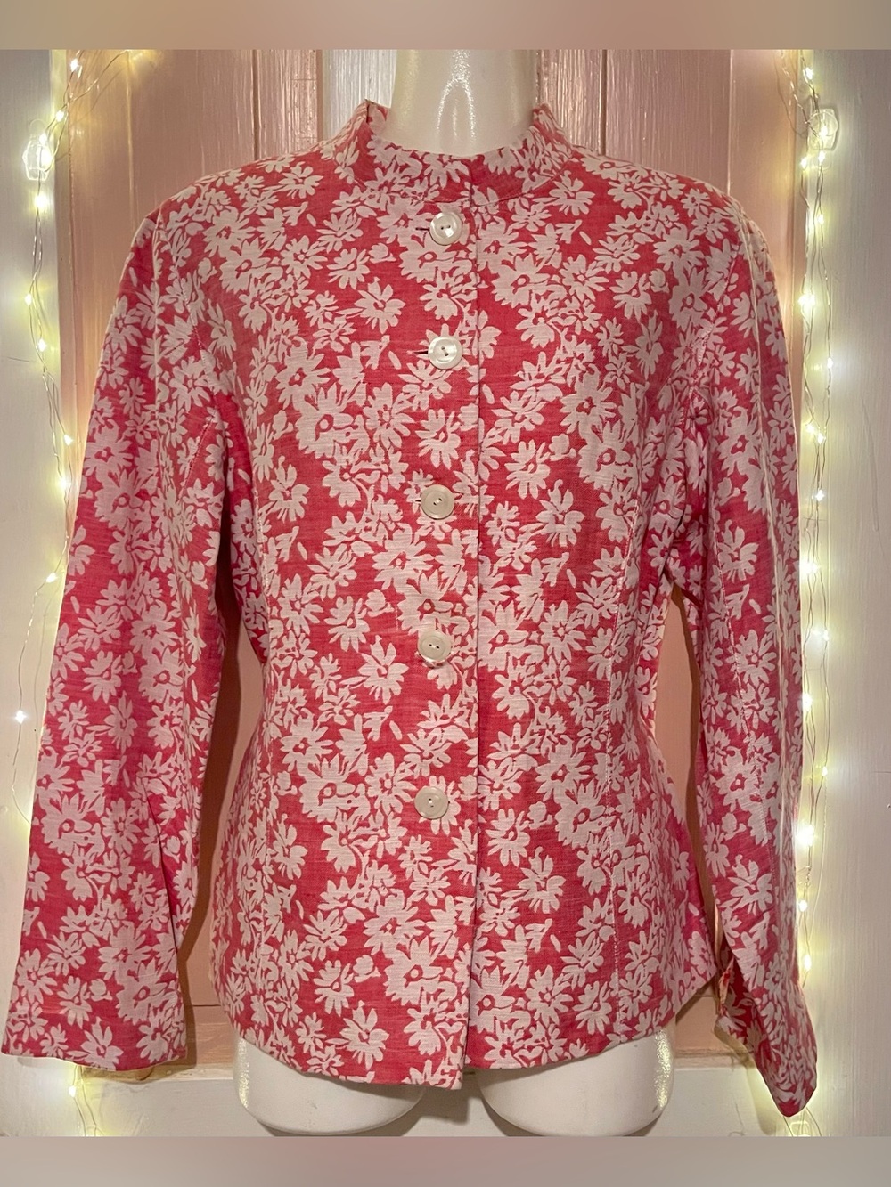 Coldwater Creek Coral and White Floral Button down jacket size sm